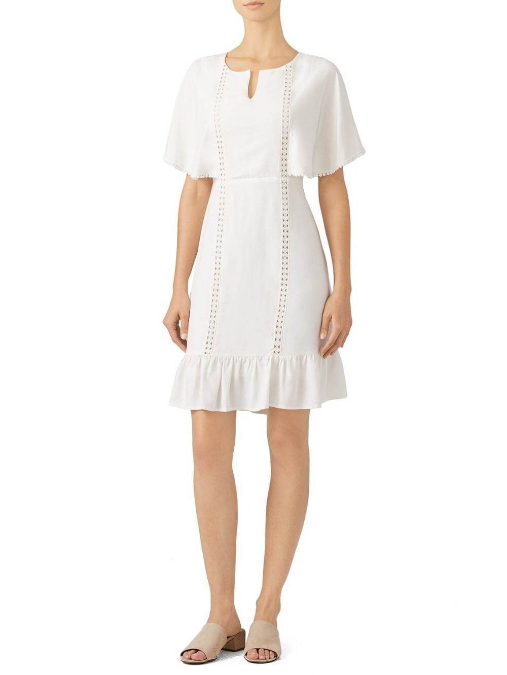 Bobeau Dee Flounce Dress Ivory SZ M